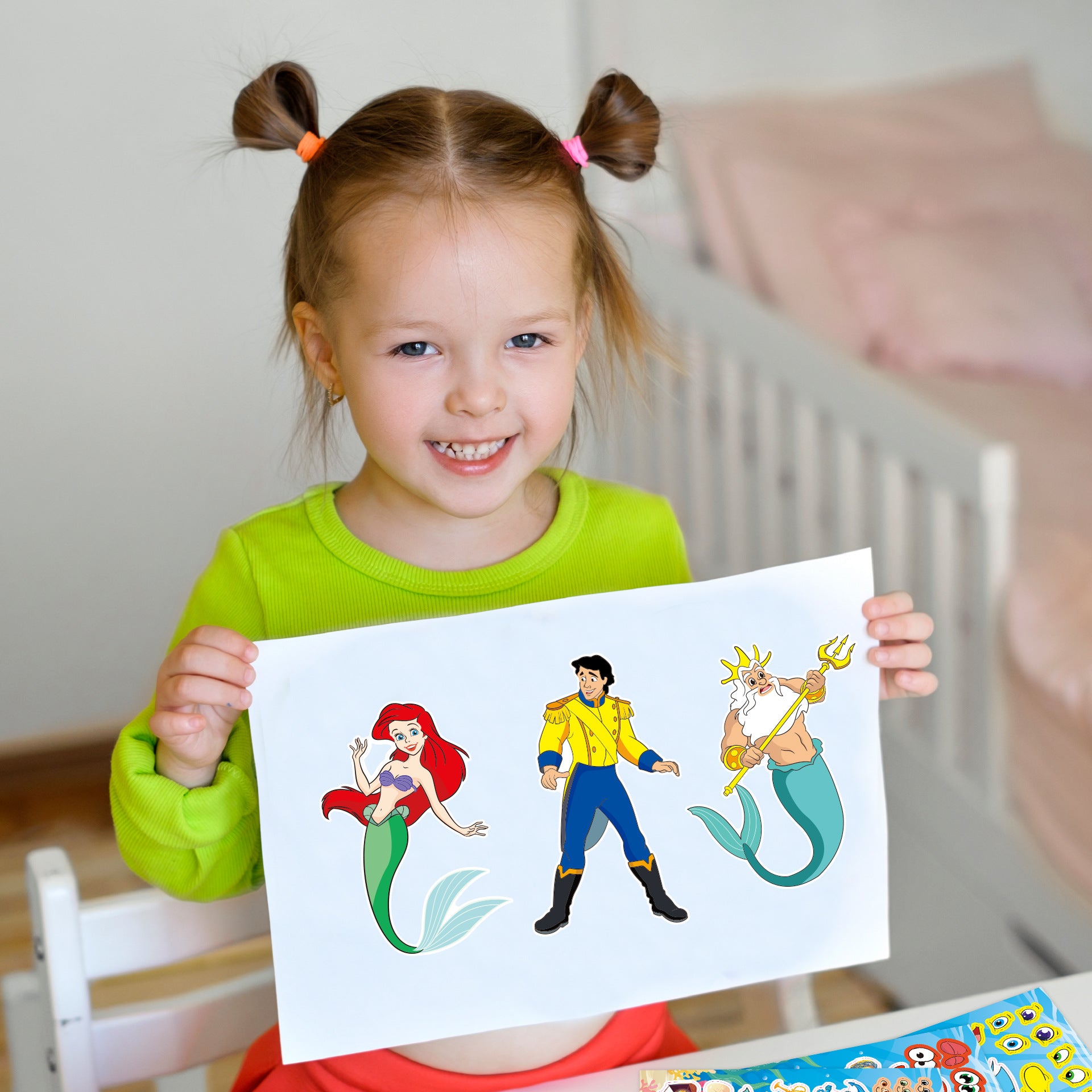 32Pcs Cartoon Mermaid Make a Face Stickers for Kids Girls