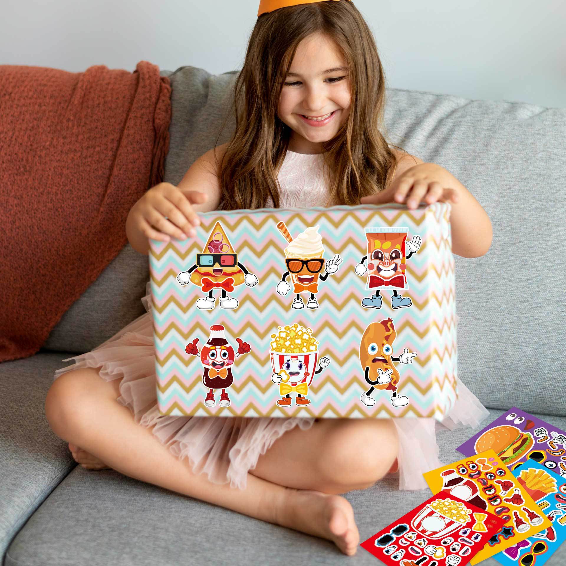 32 Sheets Food Theme Make Your Own Stickers for Kids Birthday Party