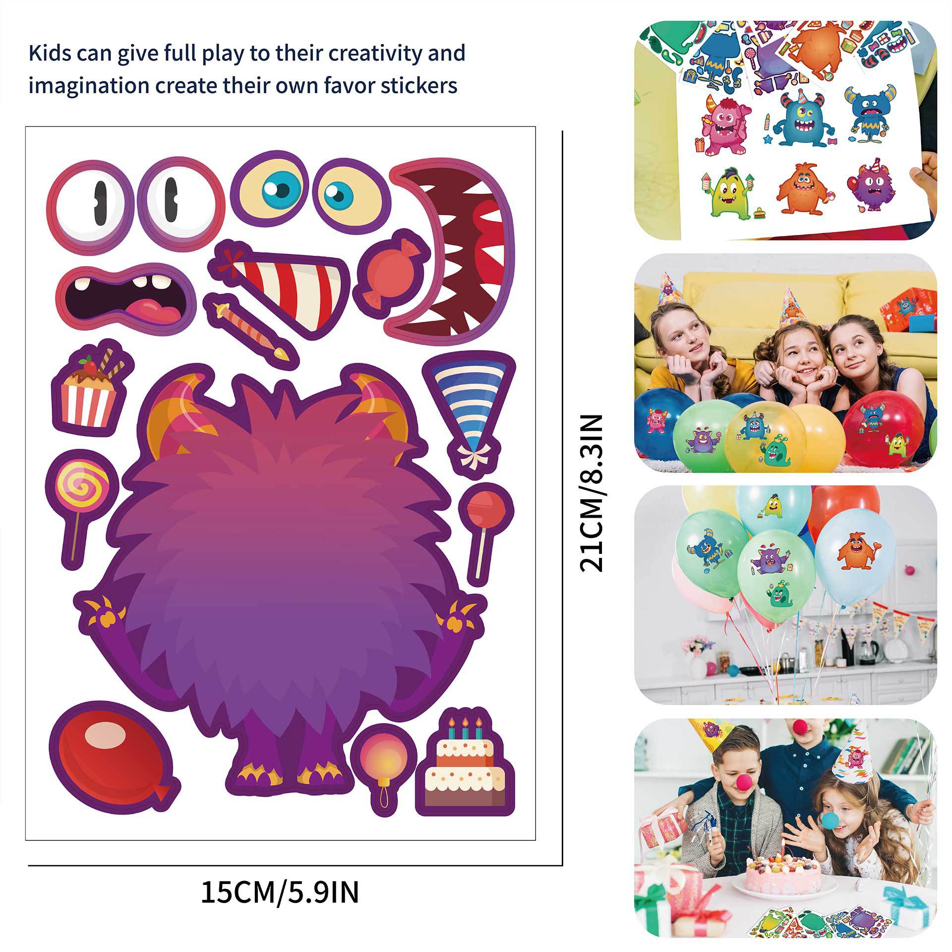 32 Sheets Monster Party Theme Make Your Own Stickers for Kids Birthday