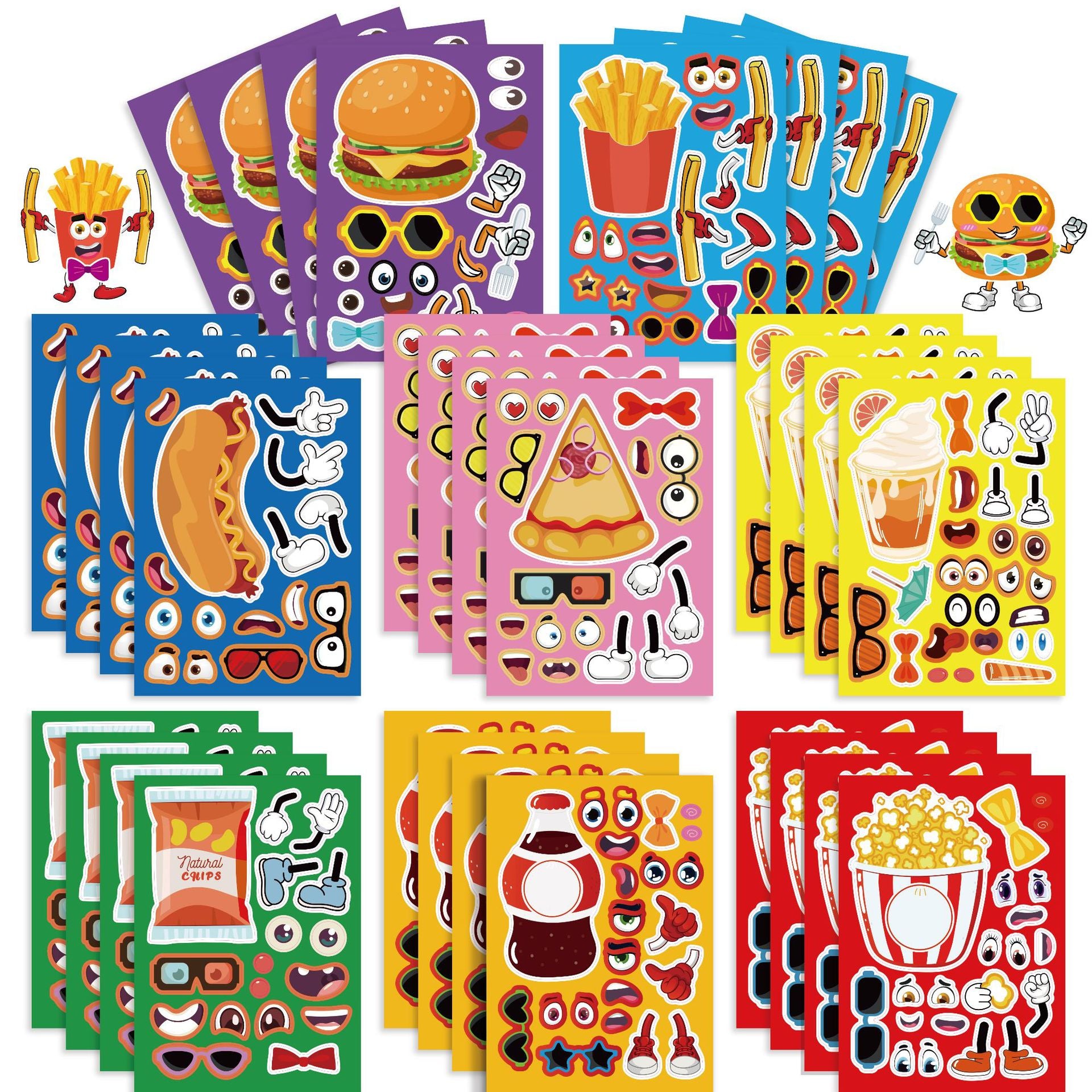 32 Sheets Food Theme Make Your Own Stickers for Kids Birthday Party