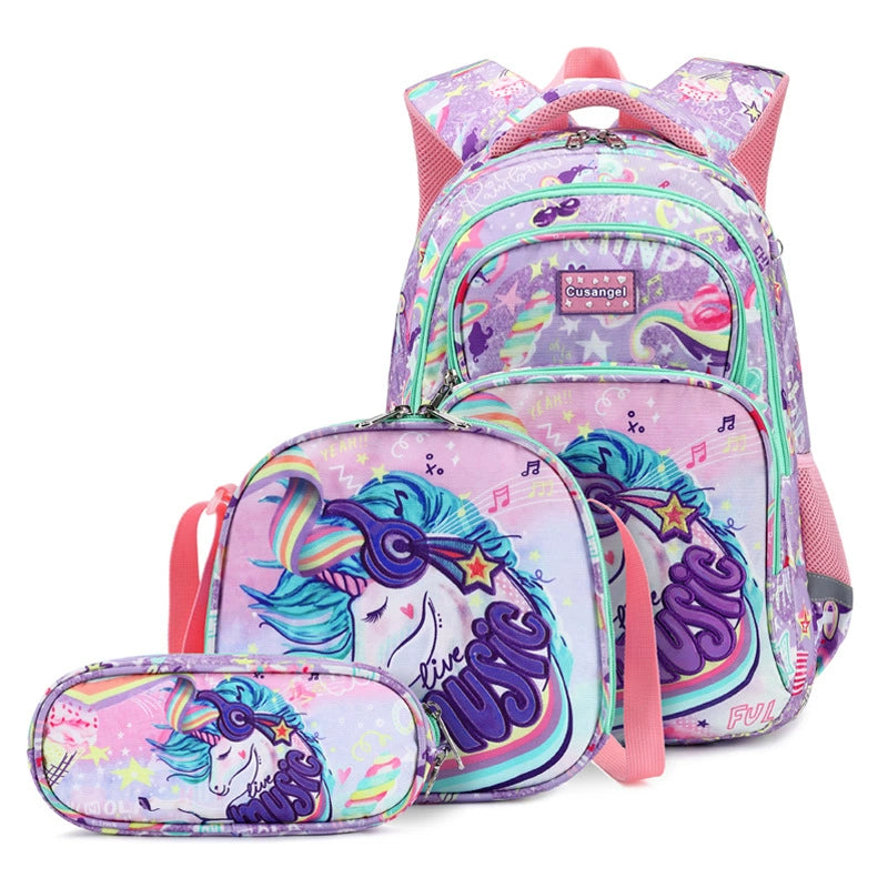 School Backpack Pencil Lunch Bag 3in1 for Boys and Girls Kids