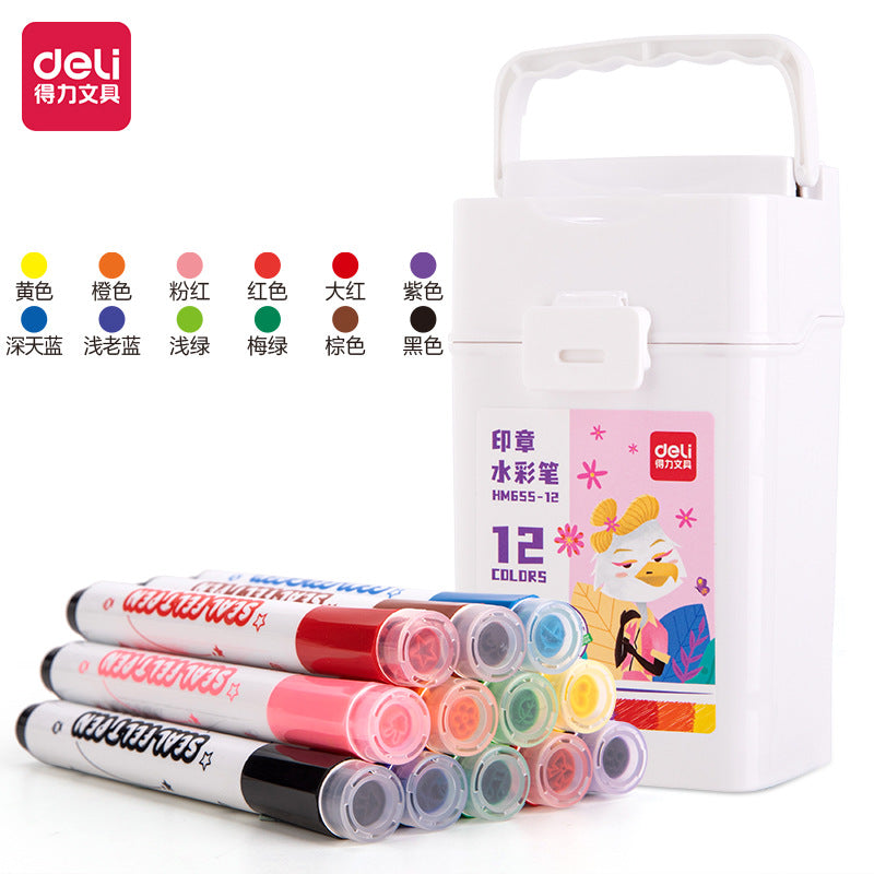 DELI Washable Drawing Stamp Art Markers with Storage Box for Kids