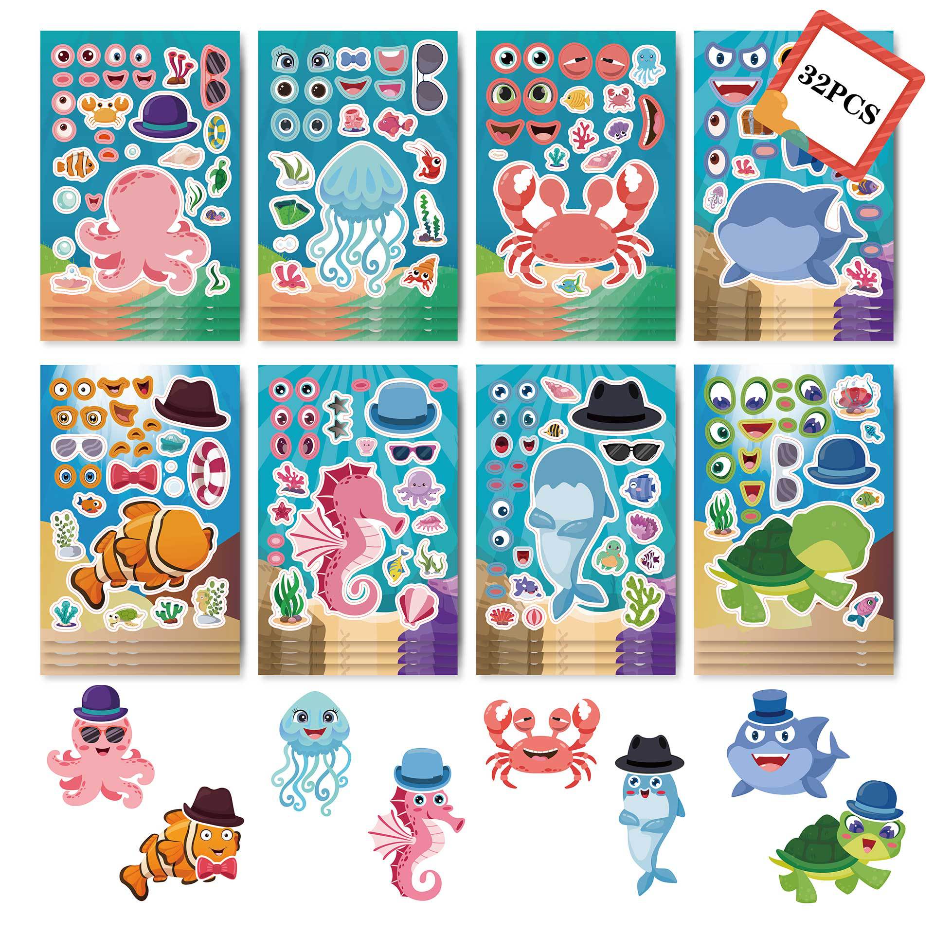 32 Sheets Sea Animals Make Your Own Stickers for Kids