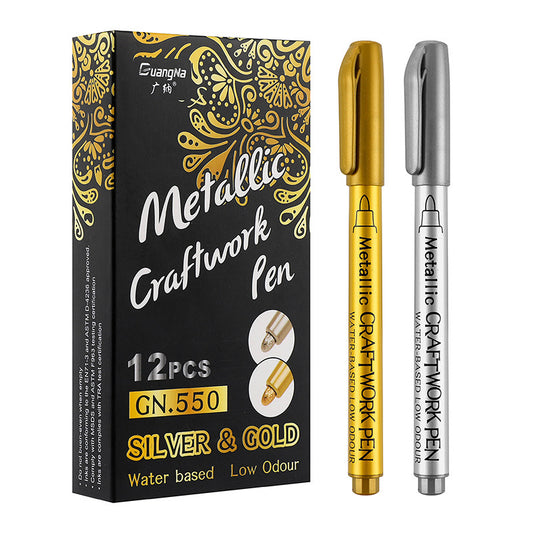 GUANGNA Gold Silver Metallic Permanent Marker Pens 12 Pack