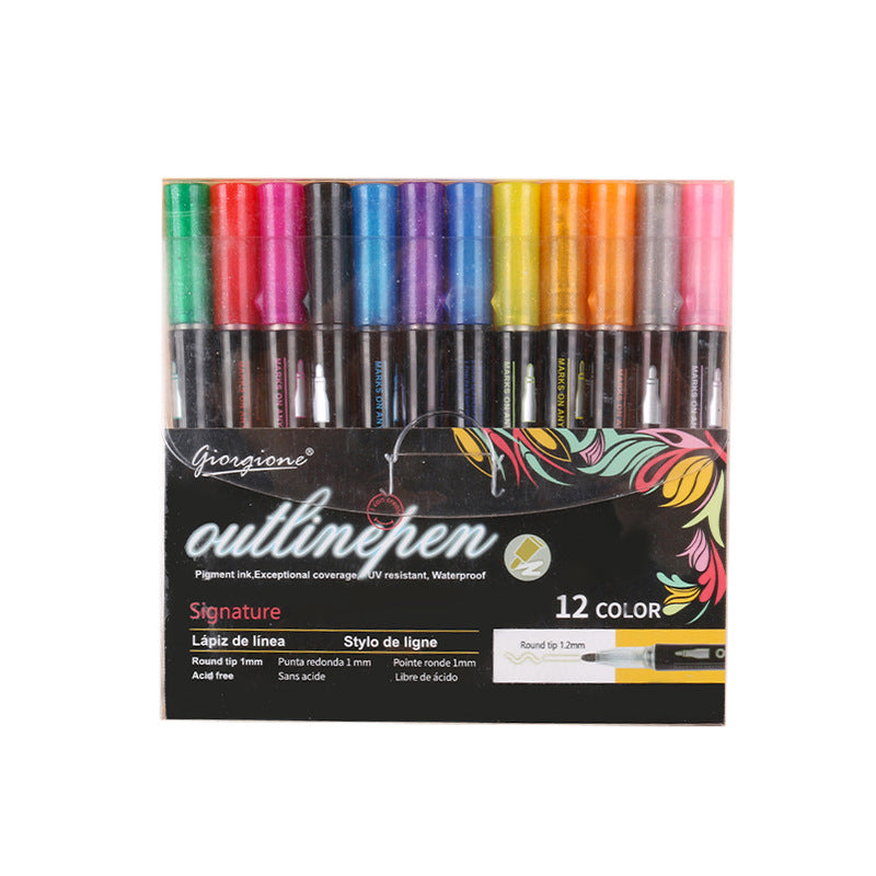 GIORGIONE Double Line Outline Marker Pens,8/12/24 Colors