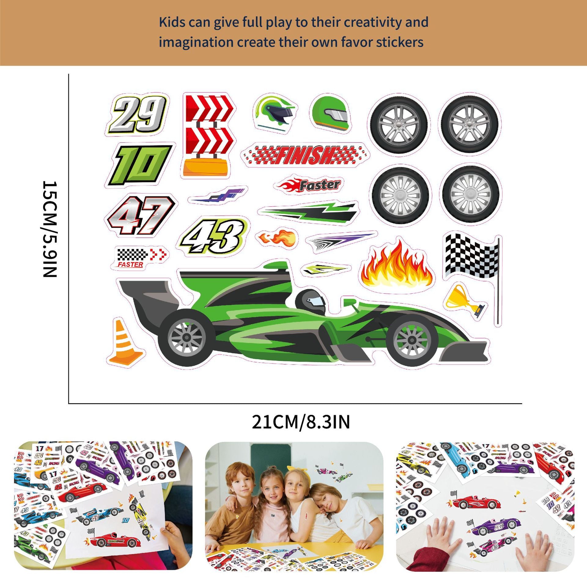 32 Sheets Racing Car Make Your Own Stickers for Kids