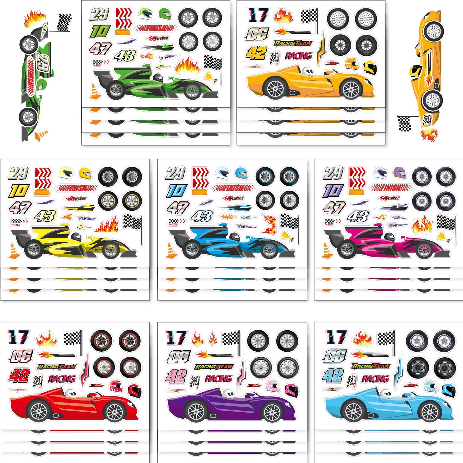 32 Sheets Racing Car Make Your Own Stickers for Kids