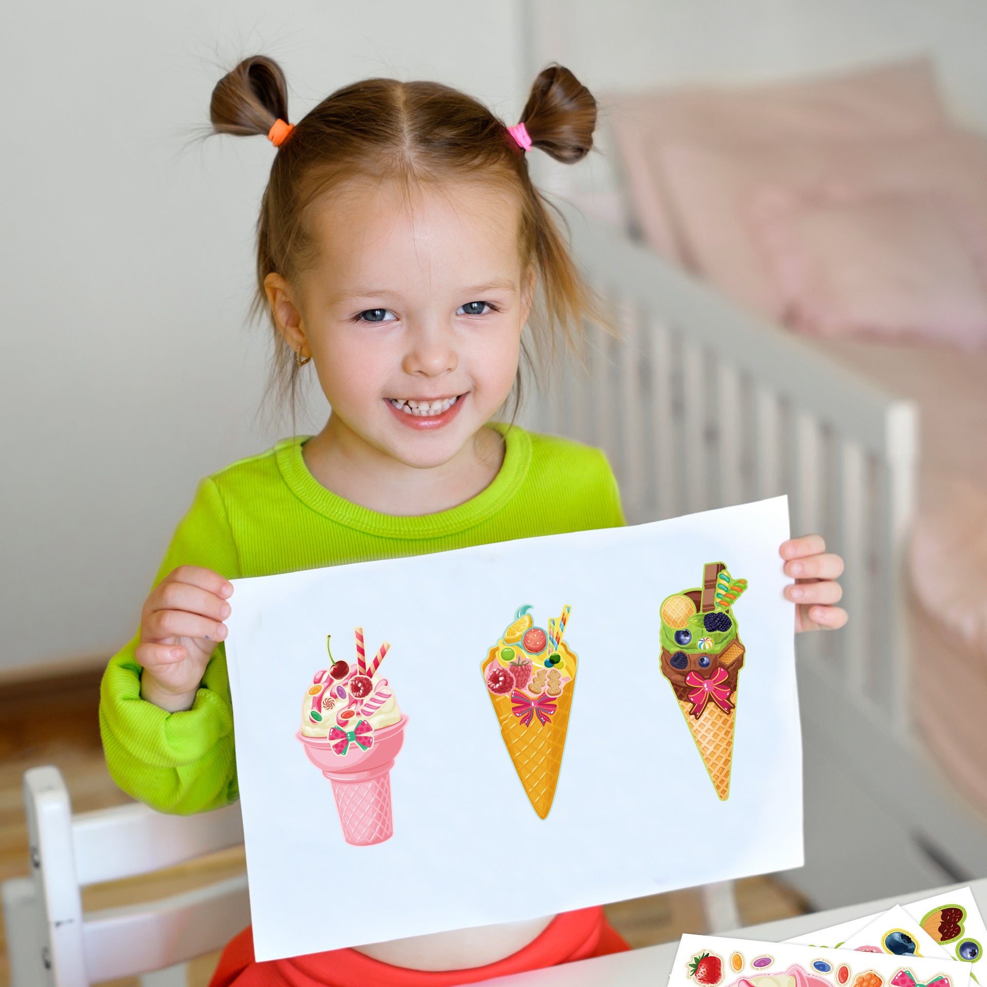 32 Sheets Cartoon Ice Cream Summer Face DIY Stickers for Kids