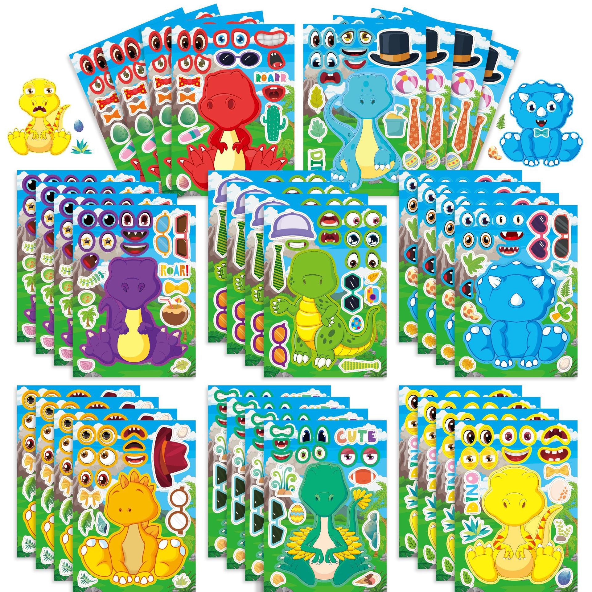 32 Sheets Cartoon Dinosaur Theme Make Your Own Stickers for Kids