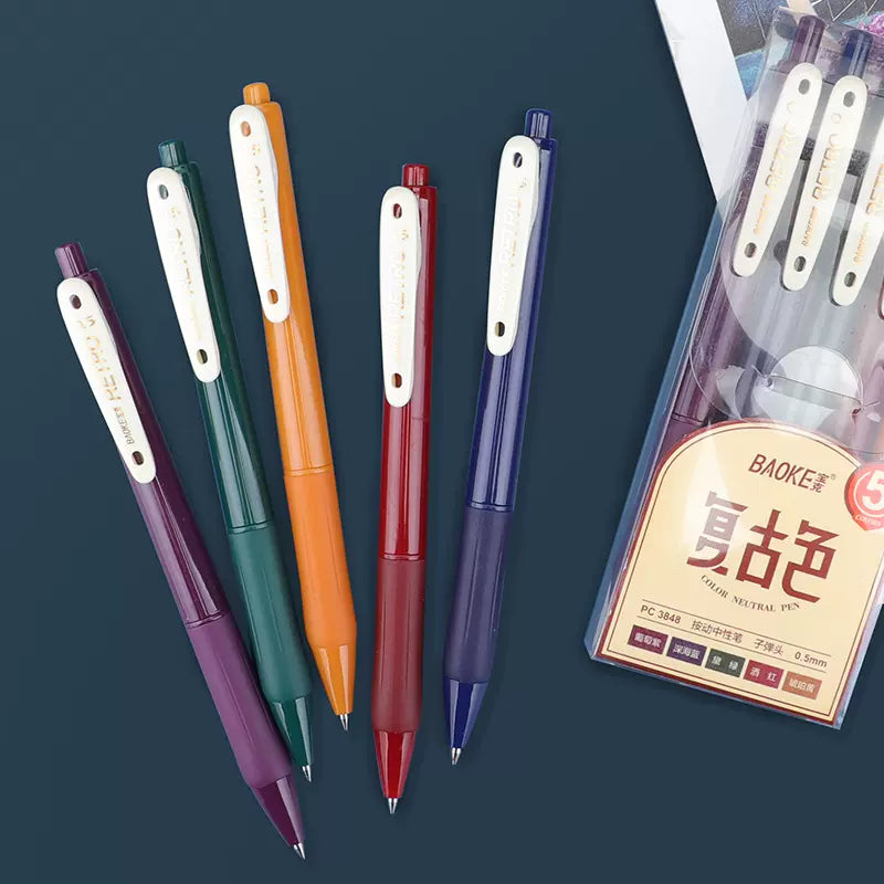 Baoke Retractable Multicolor 0.5mm Gel Ink Pens (Pack of 5)