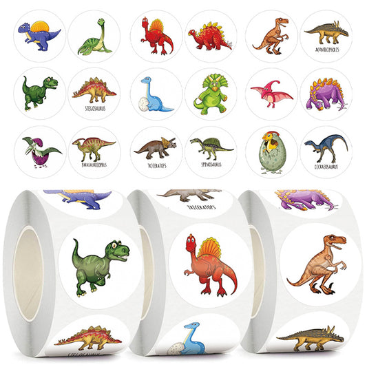 1500pcs Cartoon Dinosaur Stickers 3 Rolls,1 inch