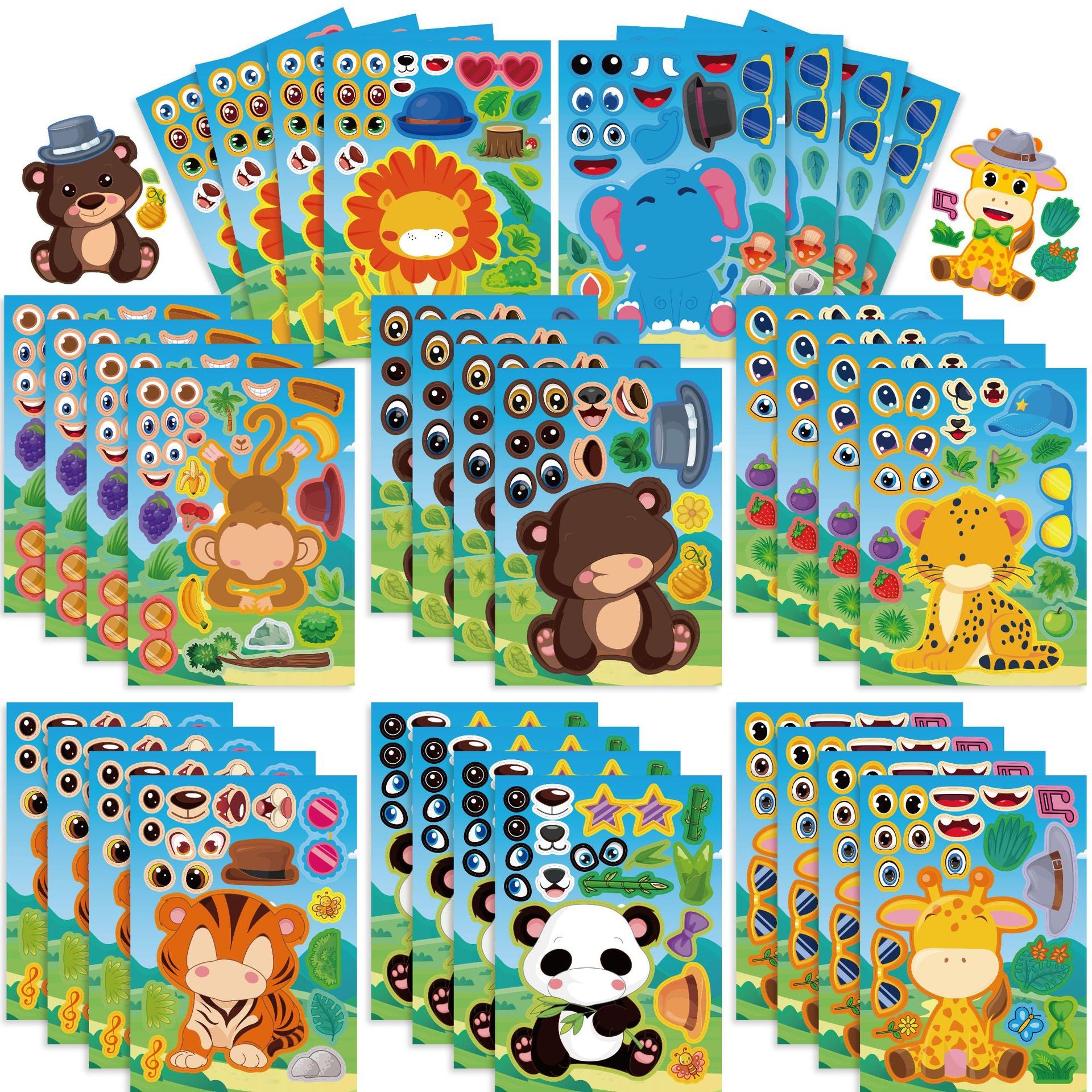 32 Sheets Cartoon Zoo Animals Make Your Own Stickers for Kids