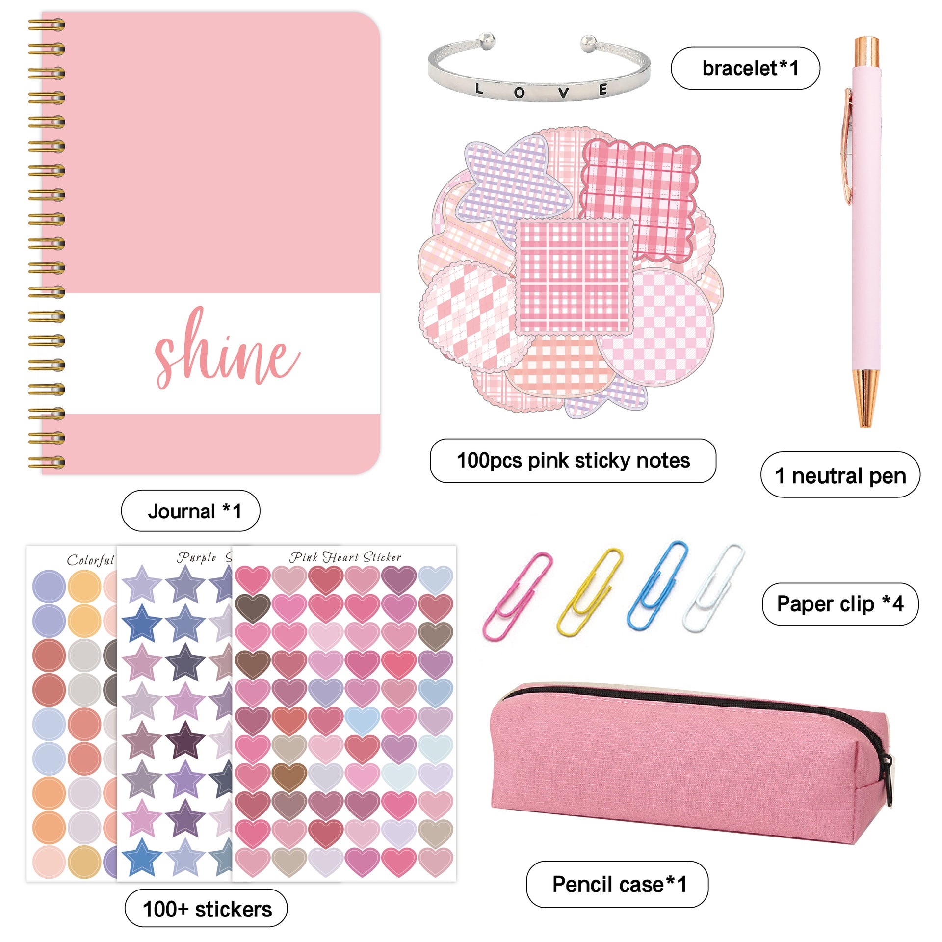 7pcs Shine Diary Notebook Pen Sticker Gift Set for Kids