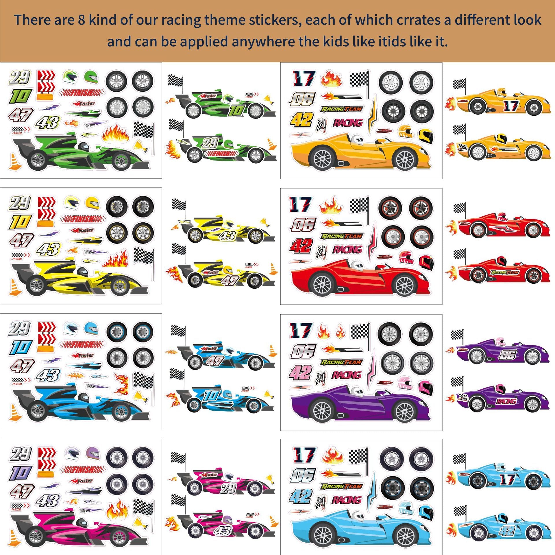 32 Sheets Racing Car Make Your Own Stickers for Kids