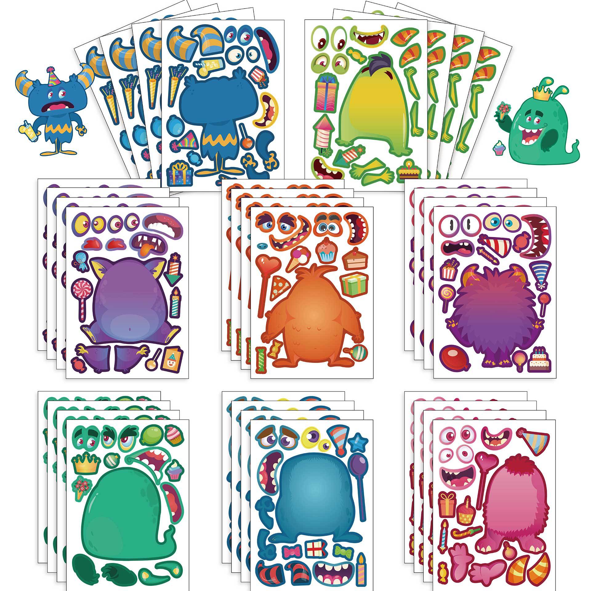 32 Sheets Monster Party Theme Make Your Own Stickers for Kids Birthday