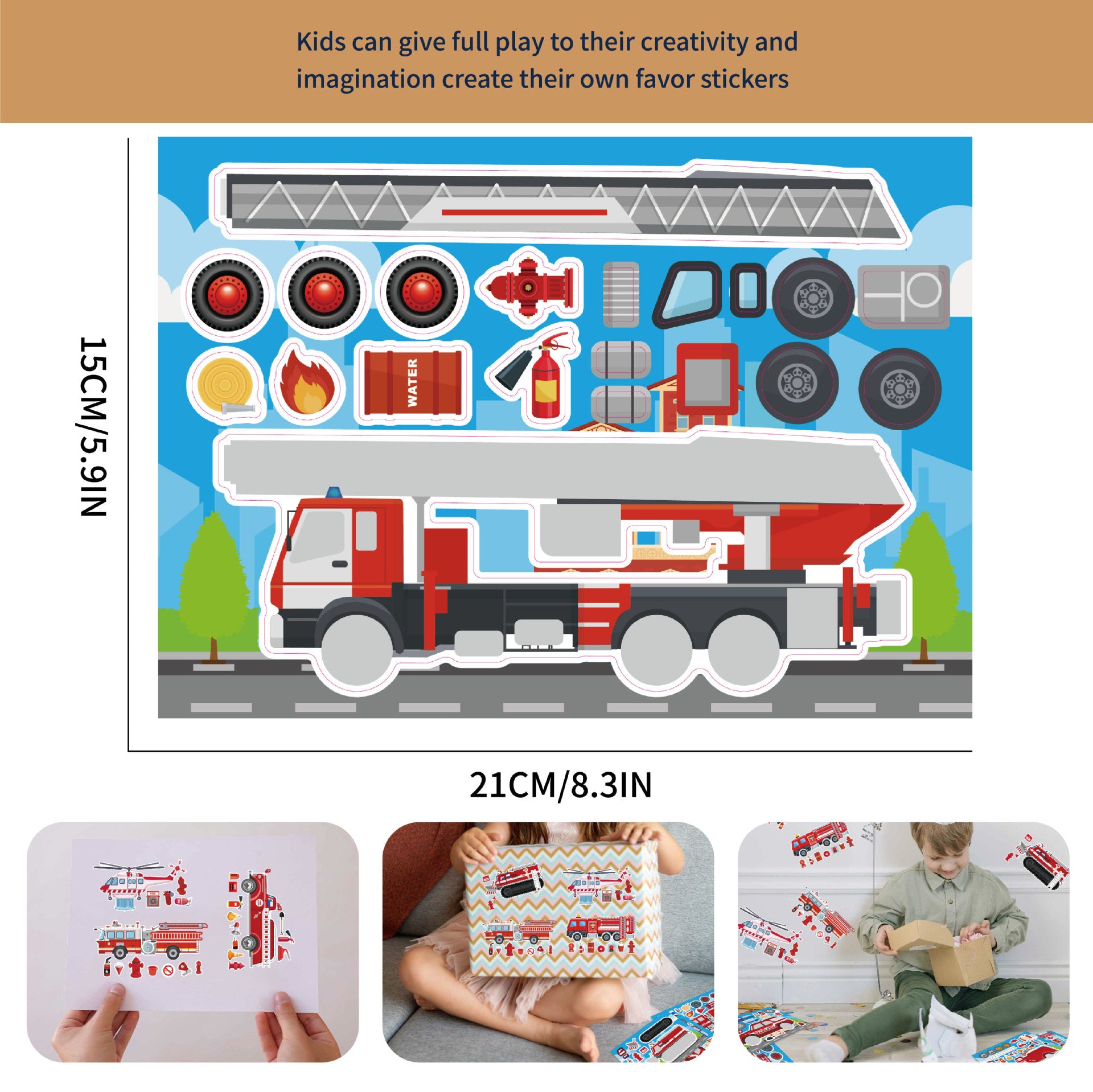 32 Sheets Fire Engine Make Your Own Stickers for Kids