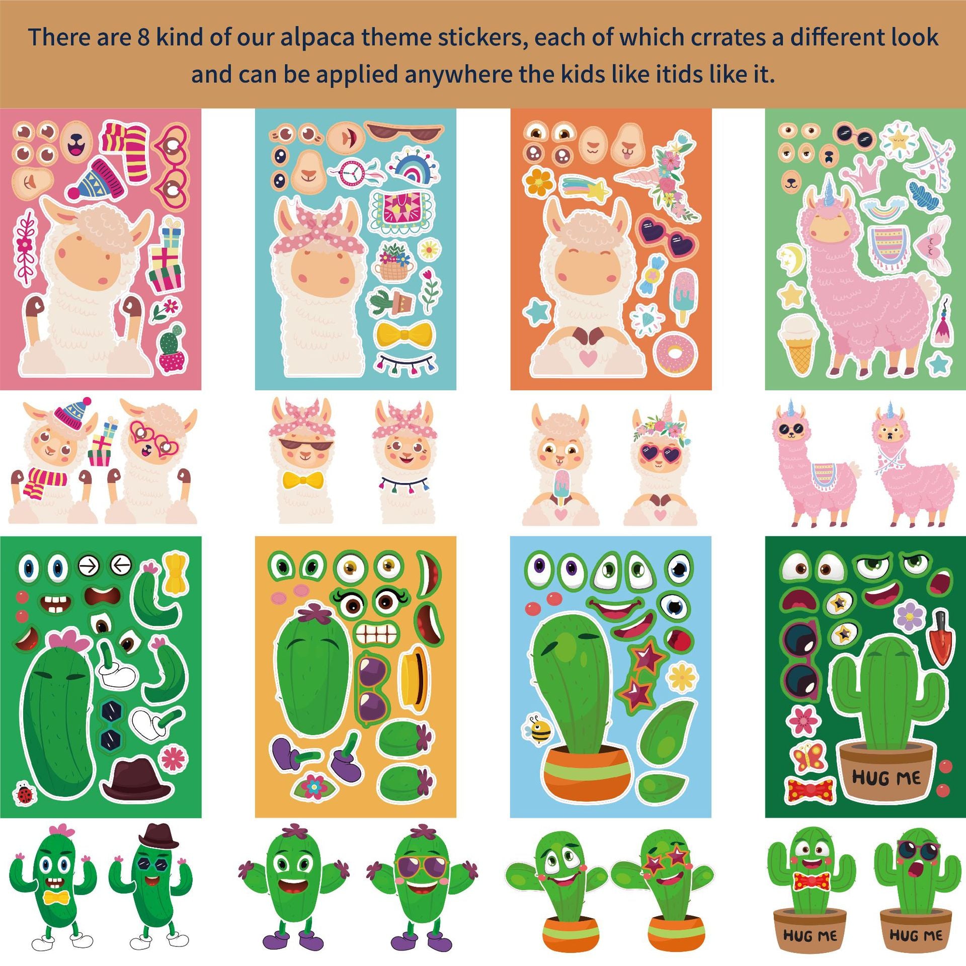 32 Sheets Cartoon Alpaca Make Your Own Stickers for Kids