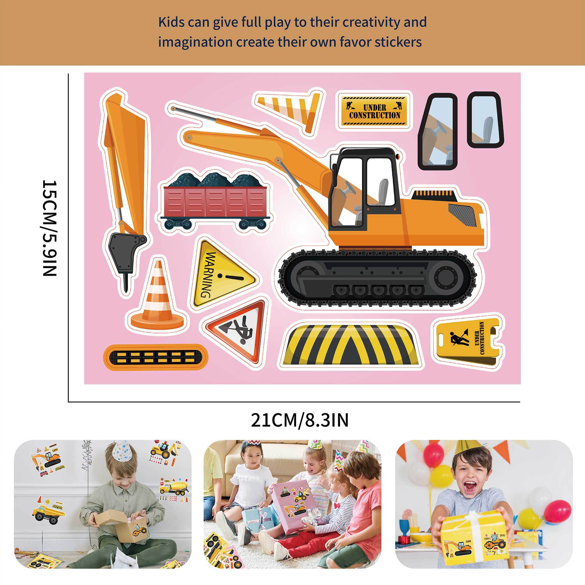 32 Sheets Engineering Vehicles Make Your Own Stickers for Kids