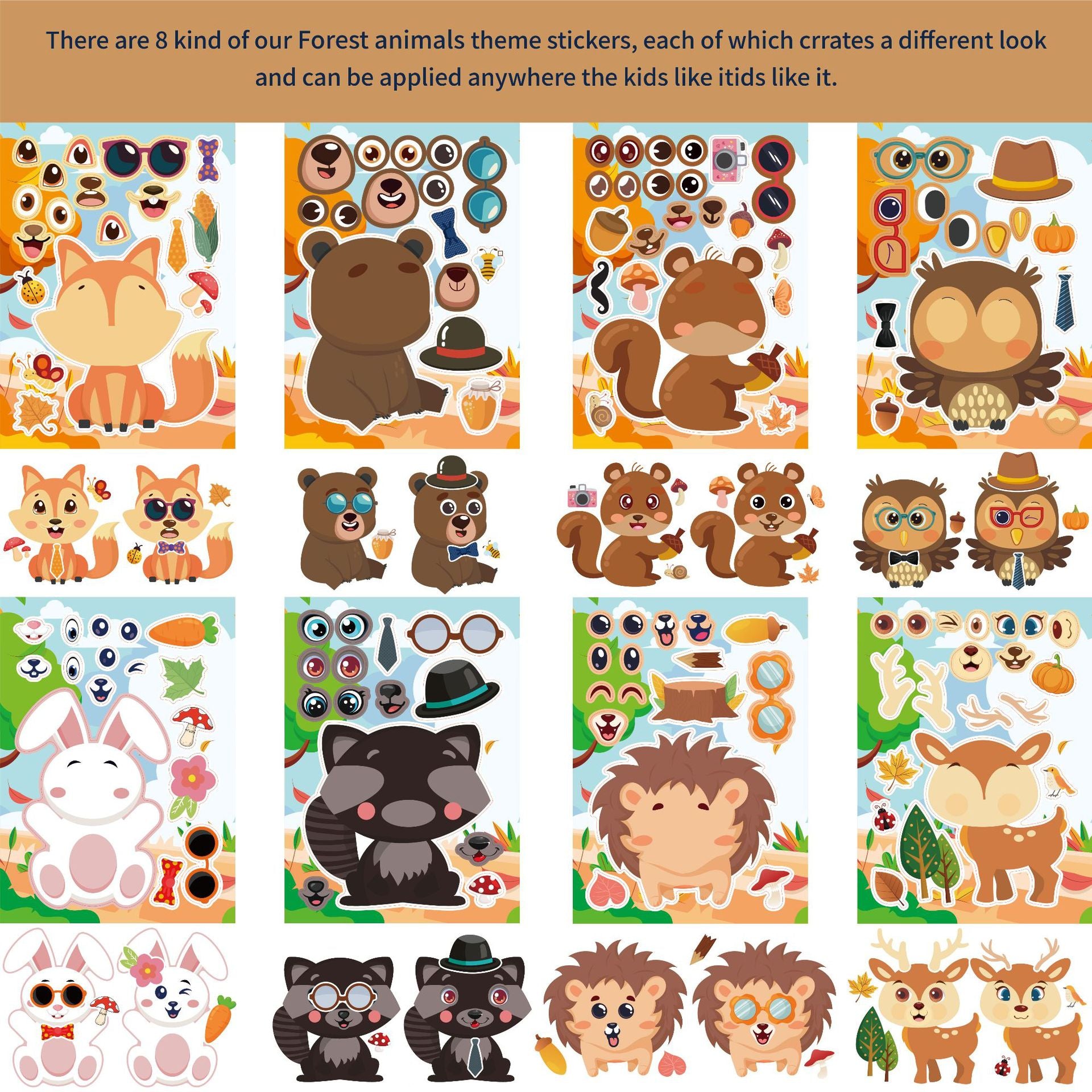 32 Sheets Forest Animals Make Your Own Stickers for Kids