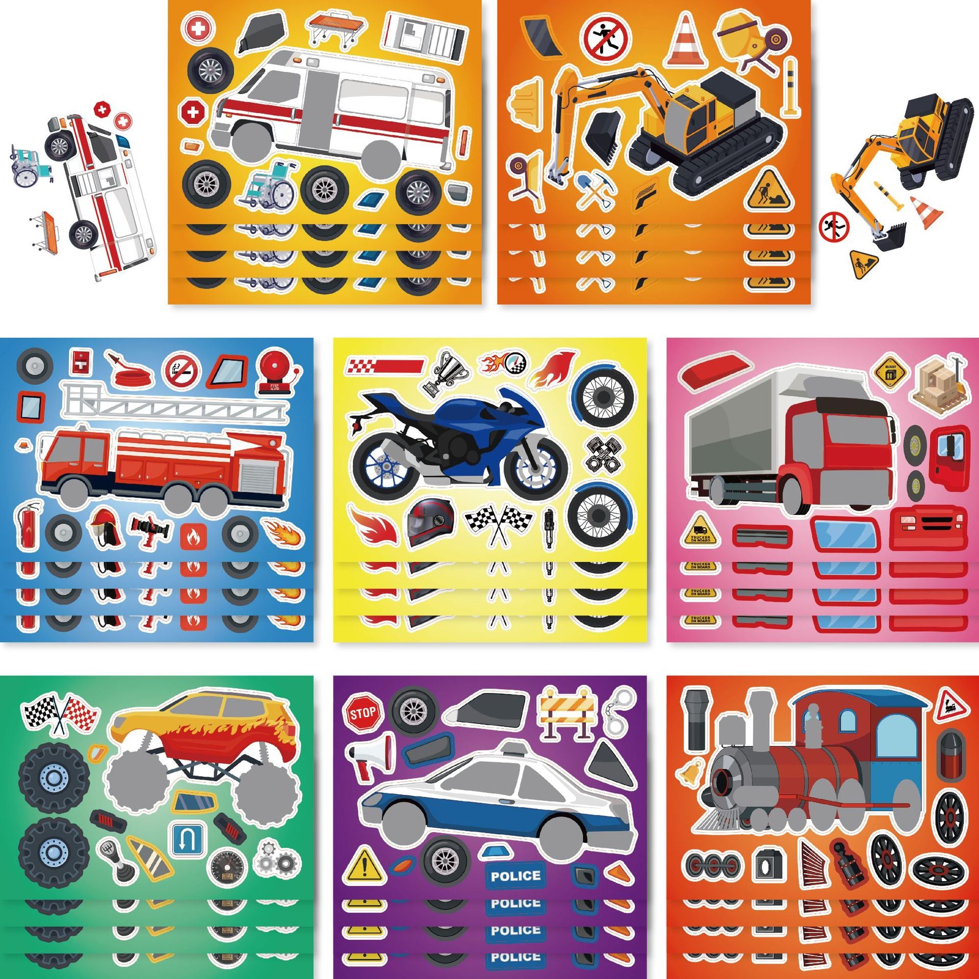 32 Sheets Vehicle Theme Make Your Own Stickers for Kids