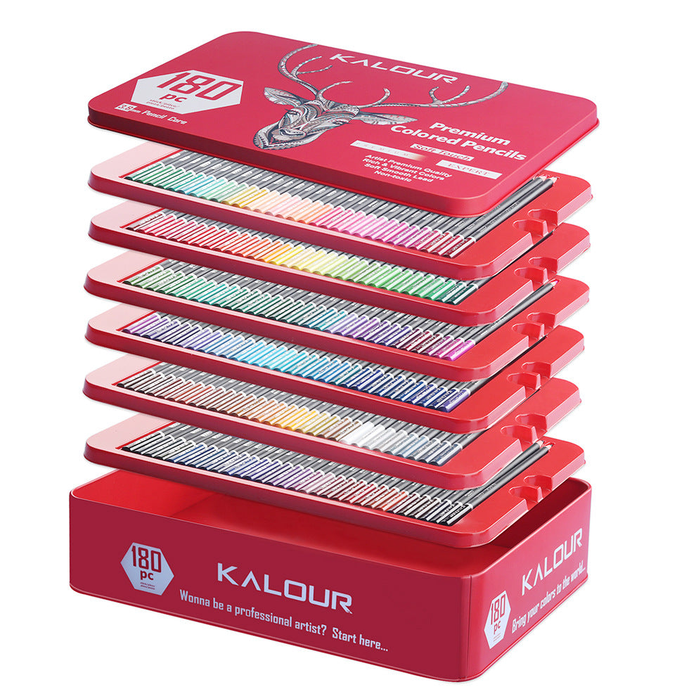 KALOUR 180 Colored Pencil Set -3.8mm Rich Pigment Soft Core Tin Box