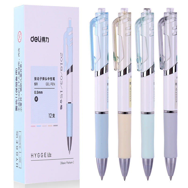 DELI S11 Gel Ink Pens 0.5mm Fine Point Black Ink 12 Counts