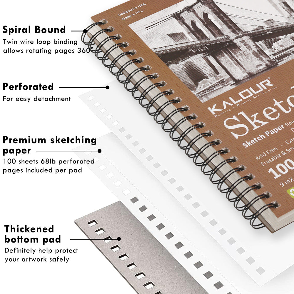 KALOUR Sketchpad 9X12" Inch (68lb/100g),100 Sheets Paper(2 Pack)