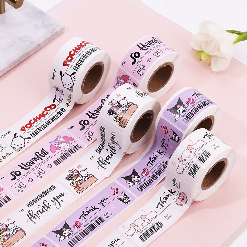 5 Rolls Sanrio Thank You Stickers,1x3 Inch,600 Labels