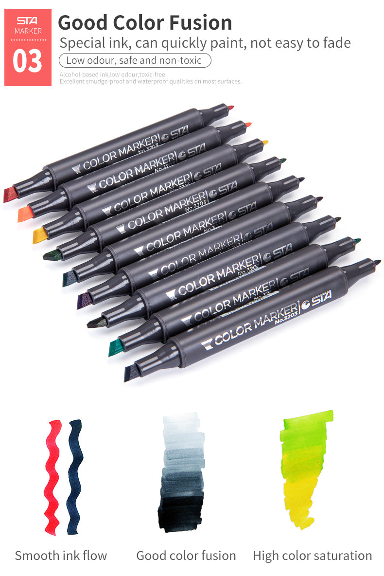 STA First Starter Set Alcohol Marker,24/36/48 Colors Assorted