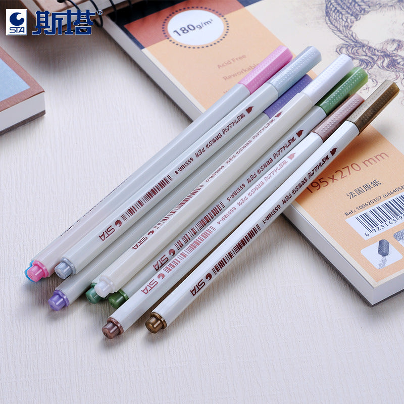 STA 10 Colors Metallic Marker Pens Brush Tip