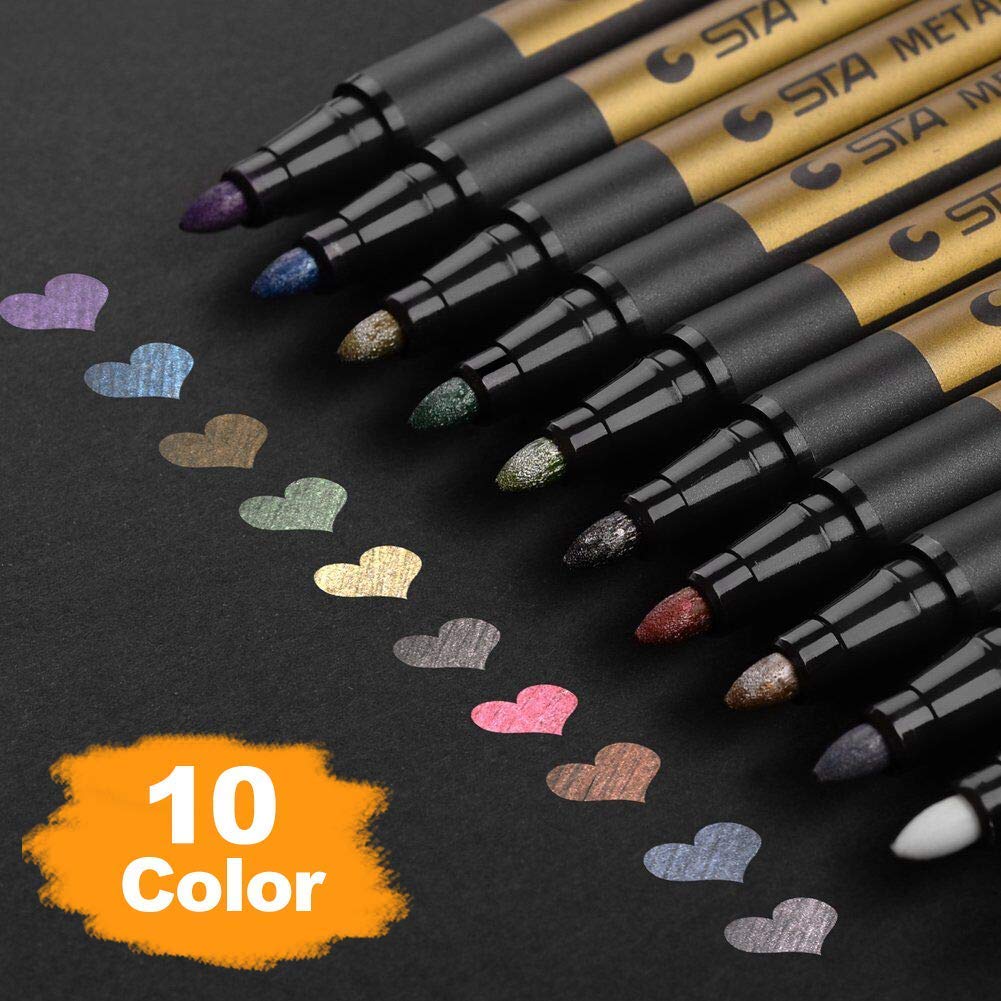 STA Metallic Marker 10 Colors for Scrapbooking Crafts Rock Painting Metal Ceramic Glass