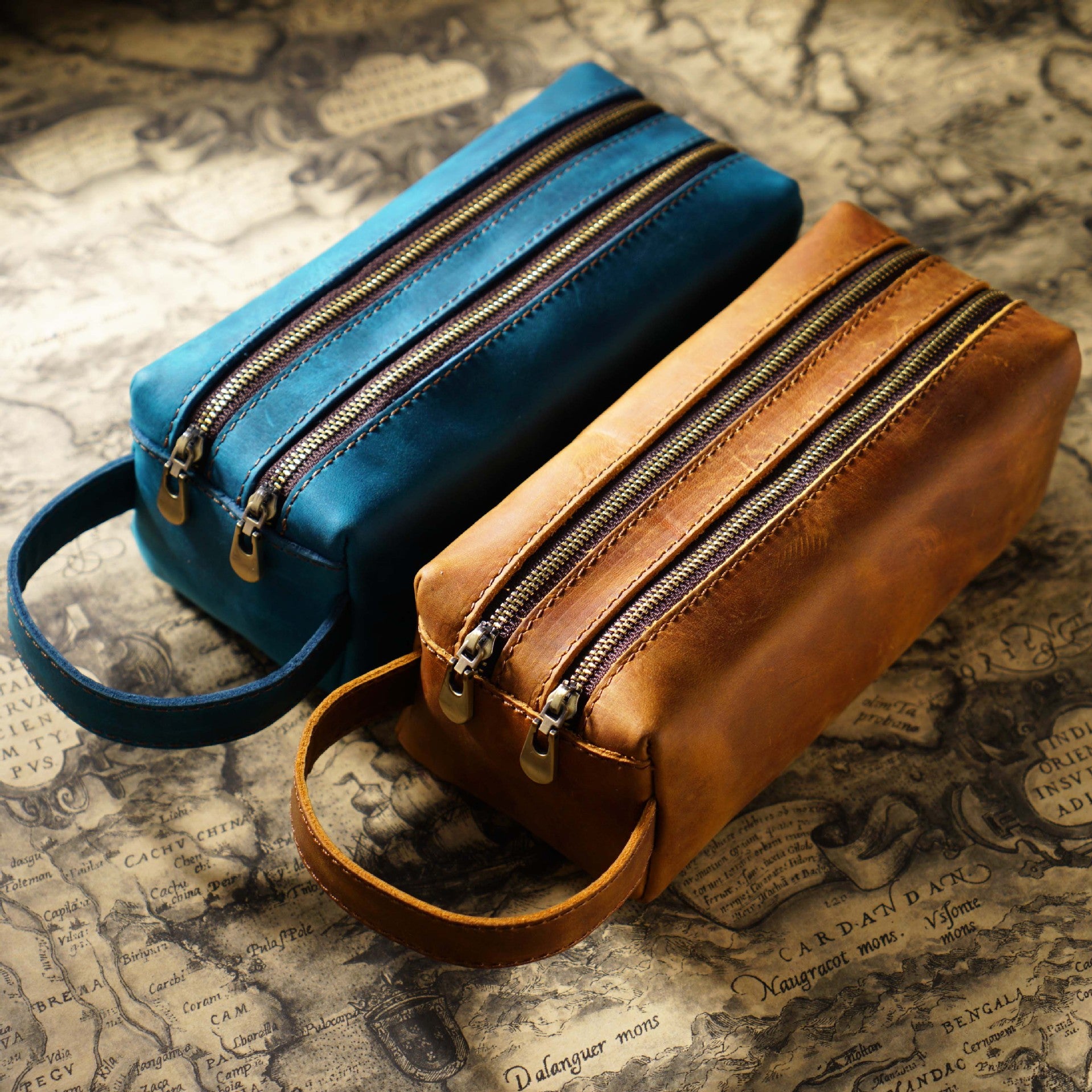 Vintage Leather Pen Pouch Big Capacity Pencil Case with 2 Compartment