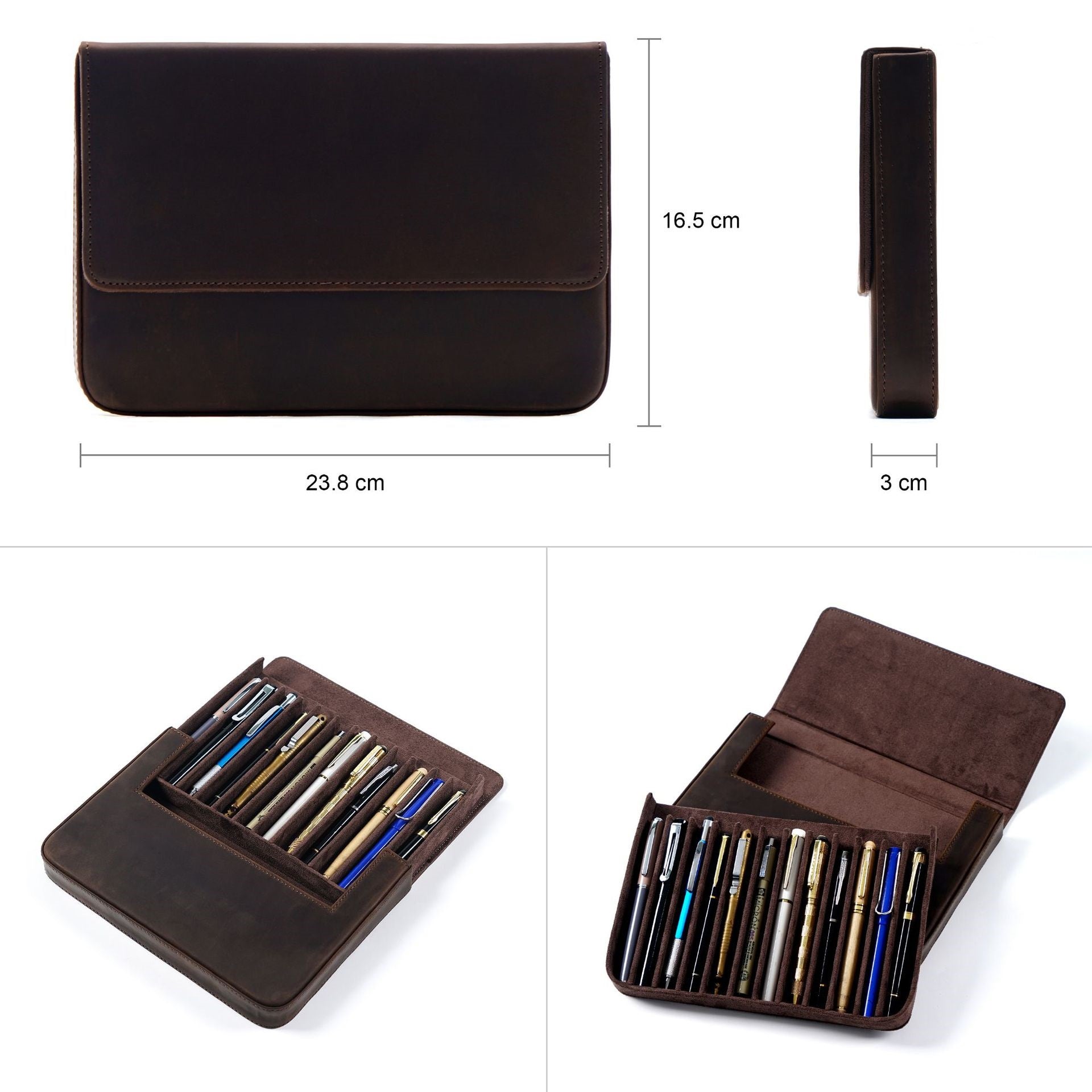 Leather Pen Case Storage with 12 Slots