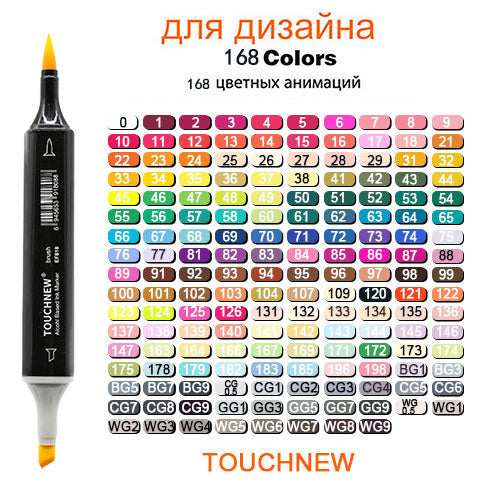 TOUCHNEW Brush Markers 168 Full Colors Set Dual Tips Alcohol Based