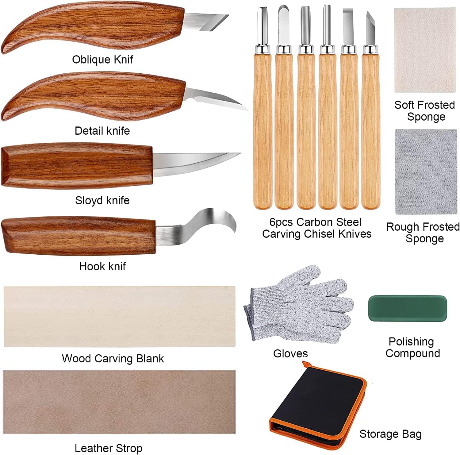 26in1 Wood Carving Kit with Knife Chisel Gloves