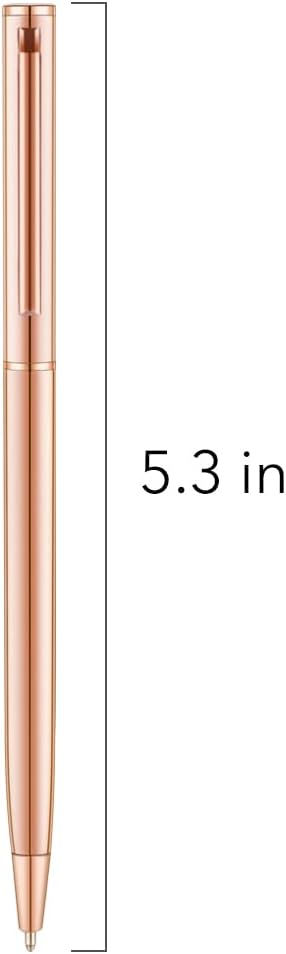 Rose Gold Slim Metallic Retractable Ballpoint Pens 6 Pack