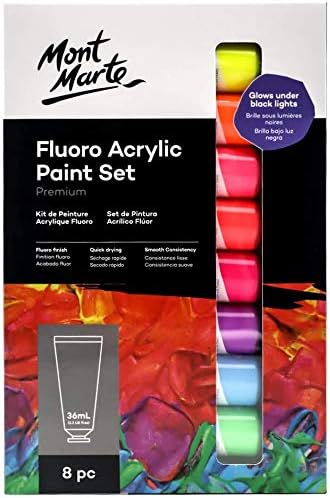 Mont Marte Fluoro Acrylic Paint Set,8 Colors,36ml Tube