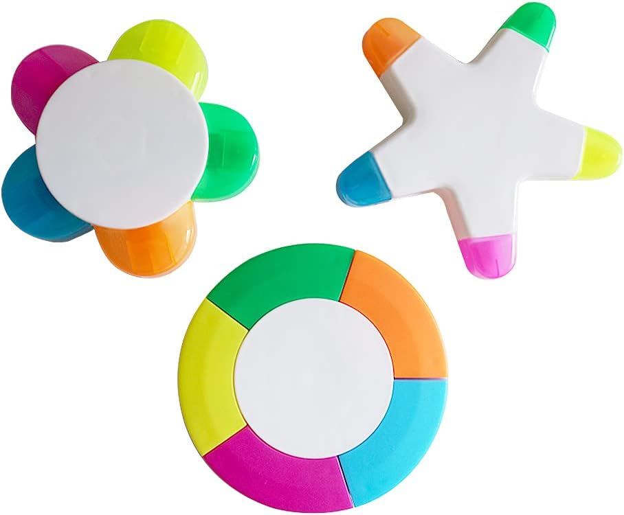 3 Pack Fluorescent Highlighters,Petal,Star Flower,Round Shape