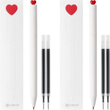 Kaco FIRST Gel Ink Pens,Cute Heart with Extra 4 Black Refills (2 White)