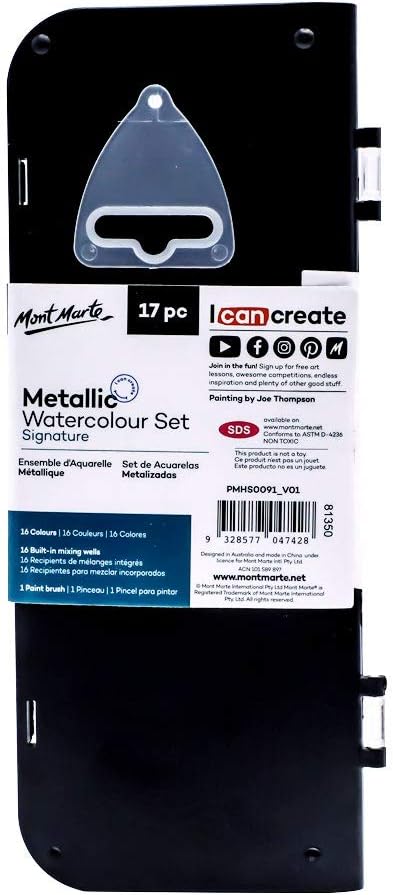 MONT MARTE Metallic Watercolor Pearl Paint Set,16 Colors,1 Paint Brush