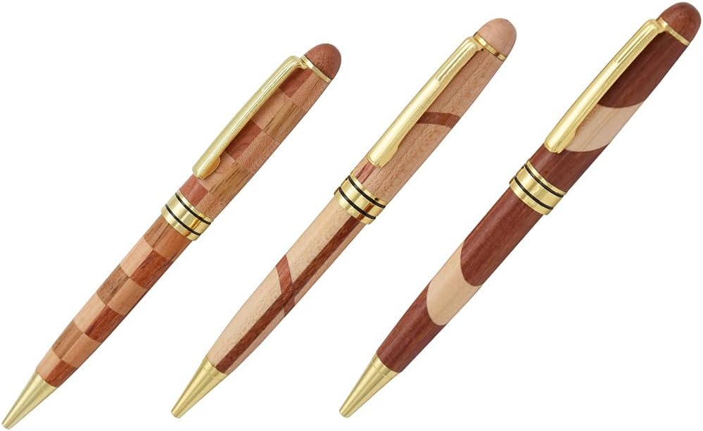 3 Pack Wooden Handcrafted Ballpoint Pens Set