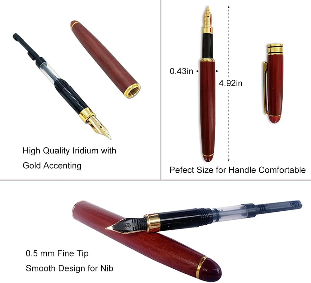 3Pcs Wooden Fountain Ballpoint Gel Pens Set with Gift Case