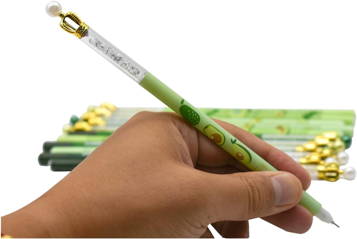 12PCS Juicy Avocado Shiny Crown Gel Pens 0.5mm Black Ink For Kids School