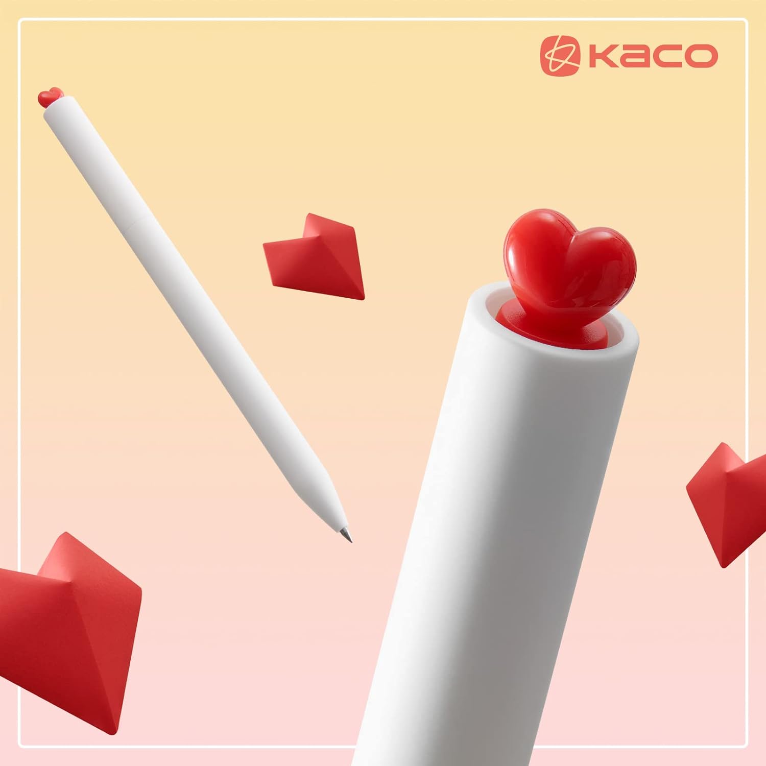 Kaco FIRST Gel Ink Pens,Cute Heart with Extra 4 Black Refills (2 White)