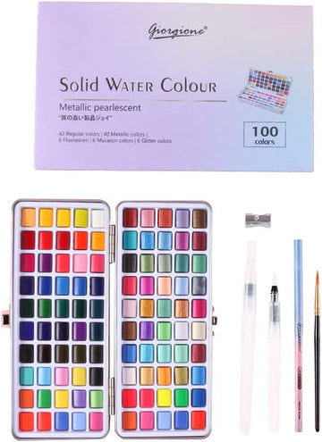 GIORGIONE 100 Solid Watercolor Paint Set with Water Brush Pen