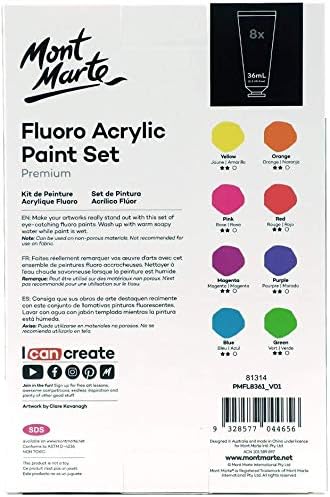 Mont Marte Fluoro Acrylic Paint Set,8 Colors,36ml Tube