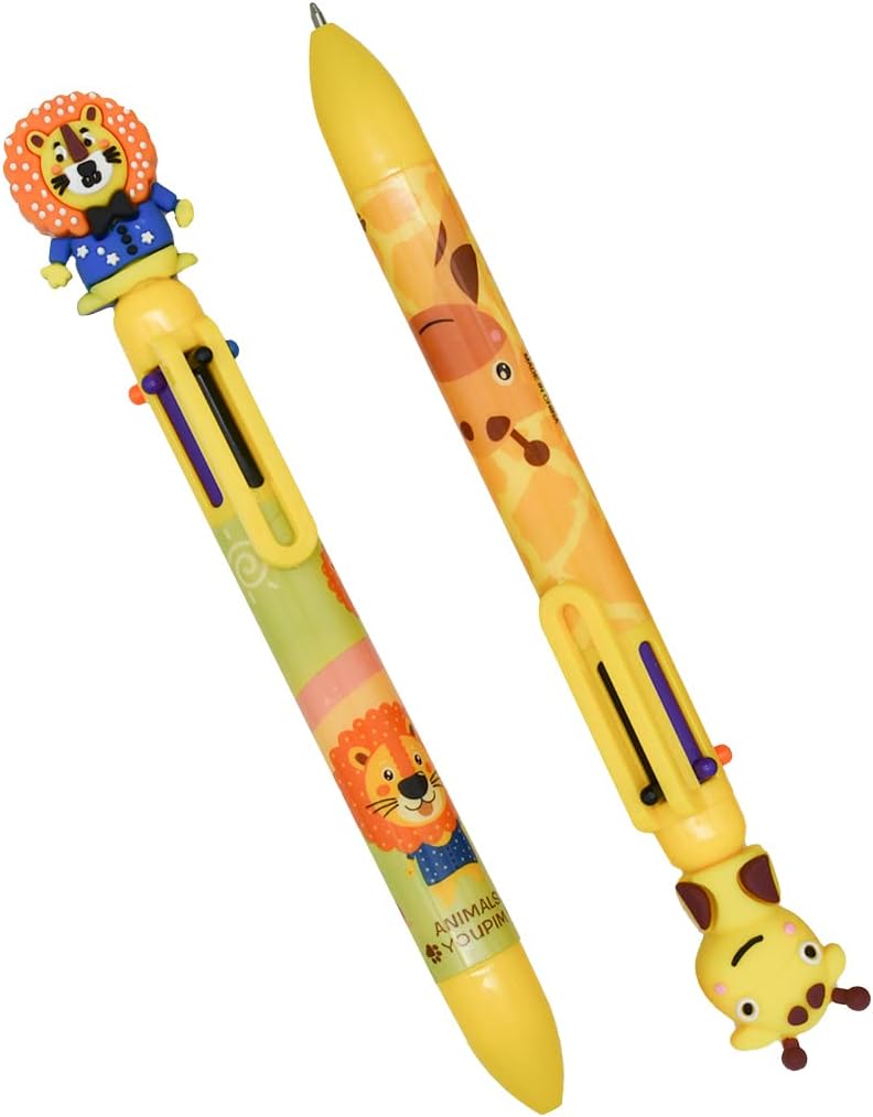 8PCS 6in1 Multicolor Ballpoint Pen Giraffe Lion For Kids Adults School