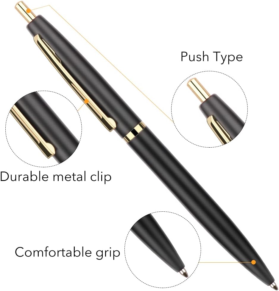 6 Pack Gold Click Ballpoint Pens - Black ink Medium Point