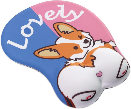 Lovely Corgi 3D Mouse Pad with Wrist Rest Support,Non-Slip Silicone