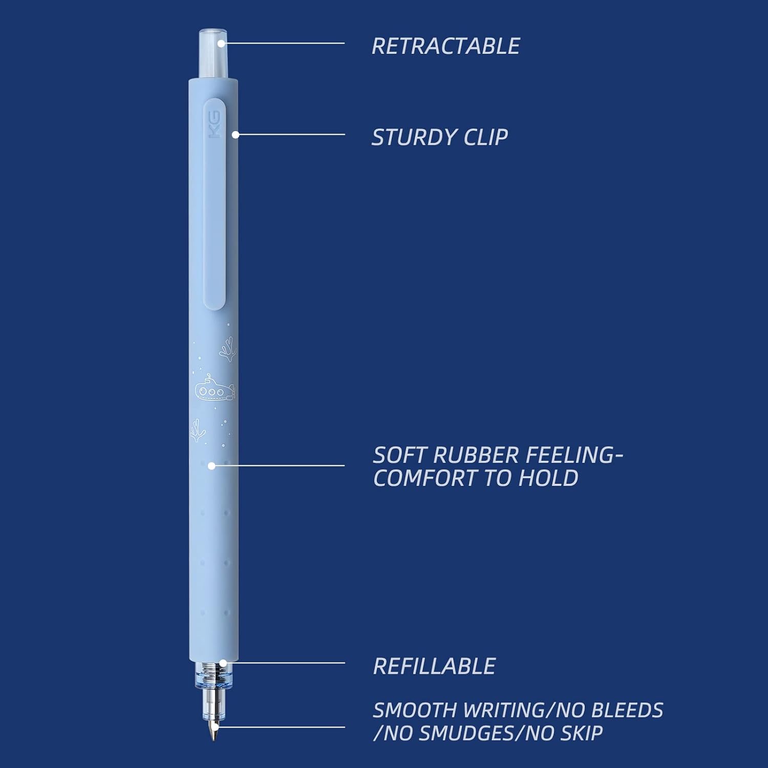 Kaco Retractable Gel Ink Pens 0.5mm Fine Point,6 Pack